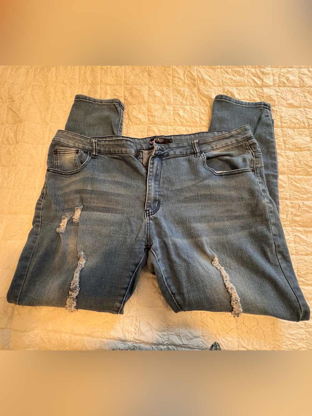 Women's Dark Blue Distressed Skinny Jeans - Picture 2 of 4